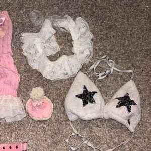 White Star Sequin Bra and Pink Accessories Set